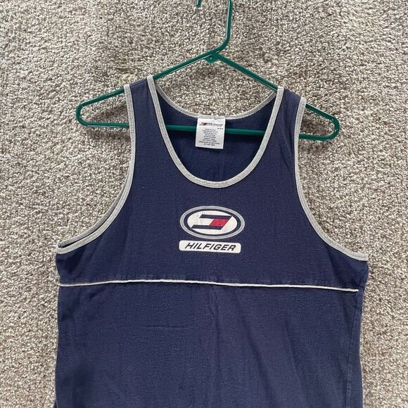 Vintage Tommy Hilfiger Athletics Shirt Mens Medium Blue Tank Top USA Made Logo - Picture 4 of 10